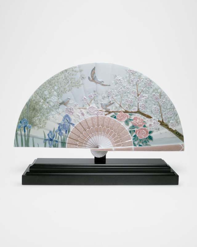 Iris & Cherry Flowers Decorative Fan